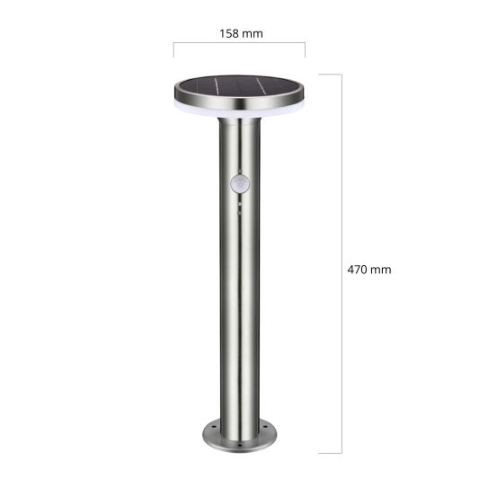Solar staande lamp Brienz II RVS Buitenlamp op zonne energie met bewegingsensor