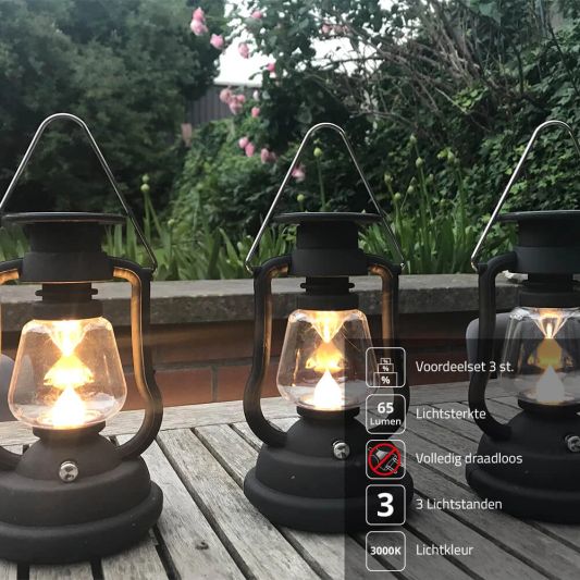 Solar storm windlicht OiL op zonne energie kleur zwart (set van 3 stuks)