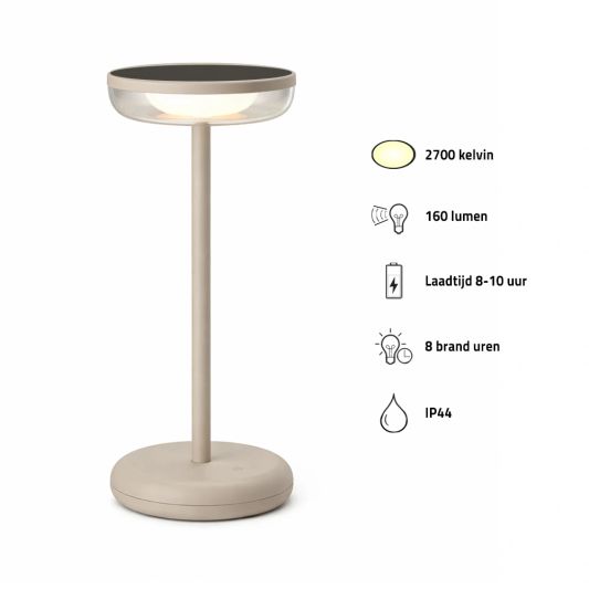 Solar tafellamp Vita - touch dimbaar in warm wit - Zandkleur