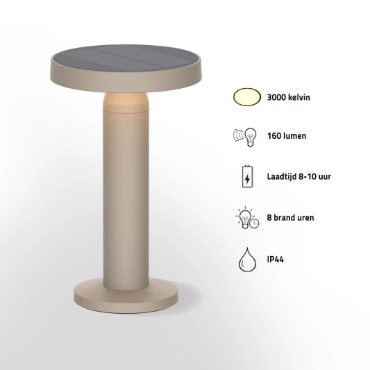 Tafellamp oplaadbaar VIVRO - USB-C - Touch dimbaar - Op zonne-energie - Warm wit - Zandkleur
