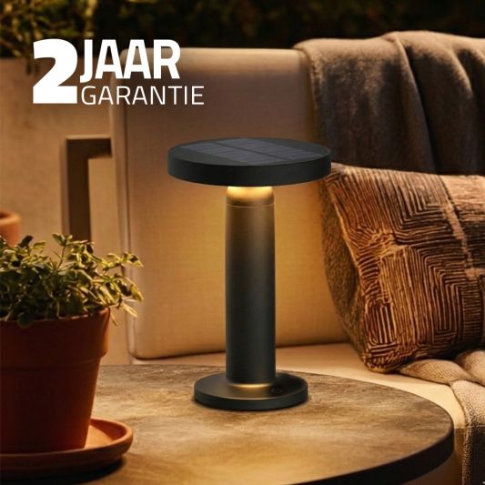 Tafellamp oplaadbaar VIVRO - USB-C - Touch dimbaar - Op zonne-energie - Warm wit - Zwart