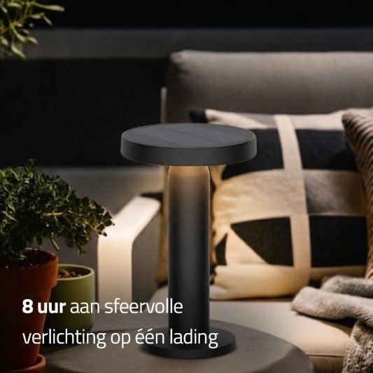 Tafellamp oplaadbaar VIVRO - USB-C - Touch dimbaar - Op zonne-energie - Warm wit - Zwart