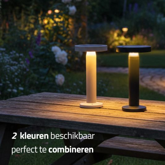 Tafellamp oplaadbaar VIVRO - USB-C - Touch dimbaar - Op zonne-energie - Warm wit - Zandkleur - Set van 2