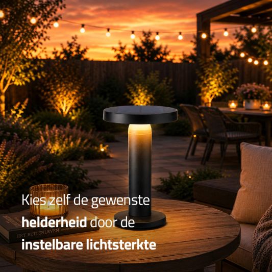 Tafellamp oplaadbaar VIVRO - USB-C - Touch dimbaar - Op zonne-energie - Warm wit - Zwart - Set van 2