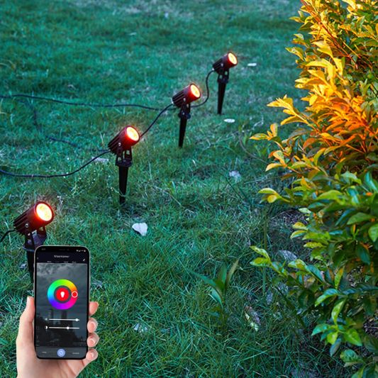 Solar tuinspots Double Twins met 4 slimme RGB spots en los zonnepaneel - Bedienen via de Smart Life app