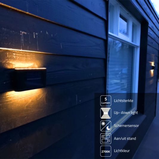 Solar up down wandlamp Tube met warm wit licht