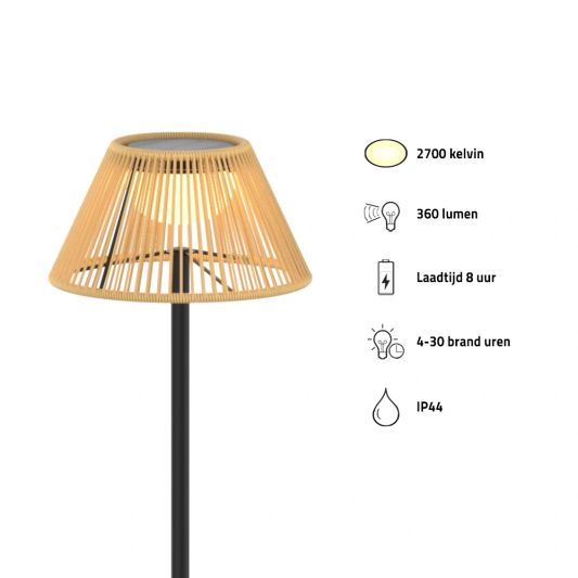 Solar vloerlamp Maris - USB-C oplaadbaar - Rotan-look - Met afstandsbediening