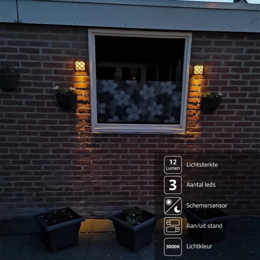 Solar wandlamp China zwart 6 leds warm wit buitenlamp op zonne energie