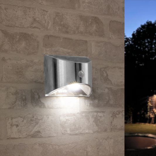 Solar wandlamp Flint RVS met bewegingsmelder op zonne energie koud wit