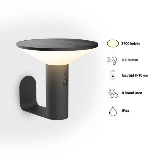 Solar wandlamp Lyon - USB-C oplaadbaar - Met bewegingssensor
