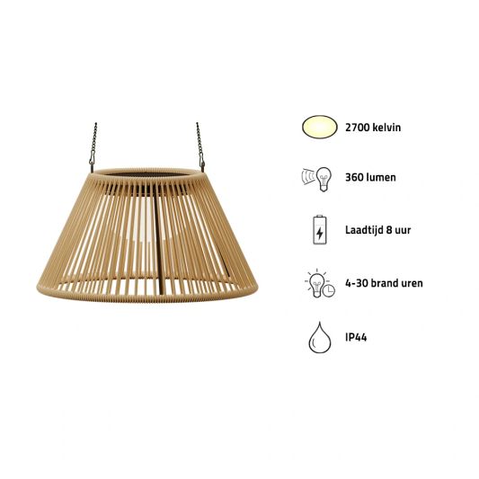 Solar wandlamp Maris - USB-C oplaadbaar - Rotan-look - Met afstandsbediening