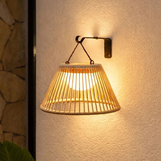 Solar wandlamp Maris - USB-C oplaadbaar - Rotan-look - Met afstandsbediening