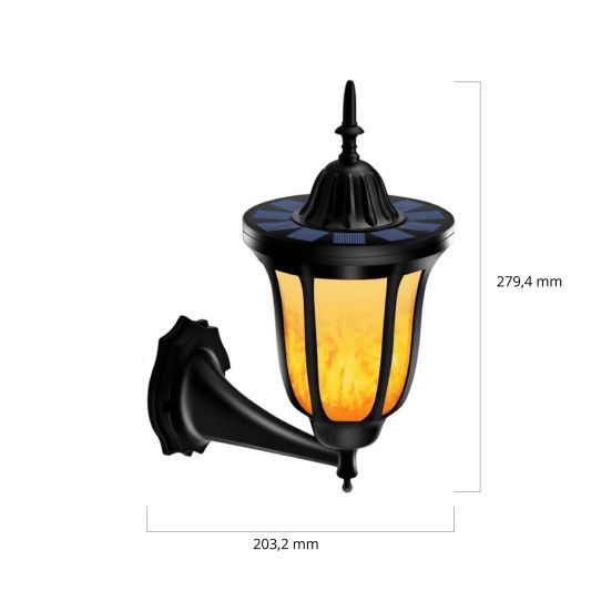 Solar wandlamp Pieck met vlameffect en schemersensor voordeelset 3