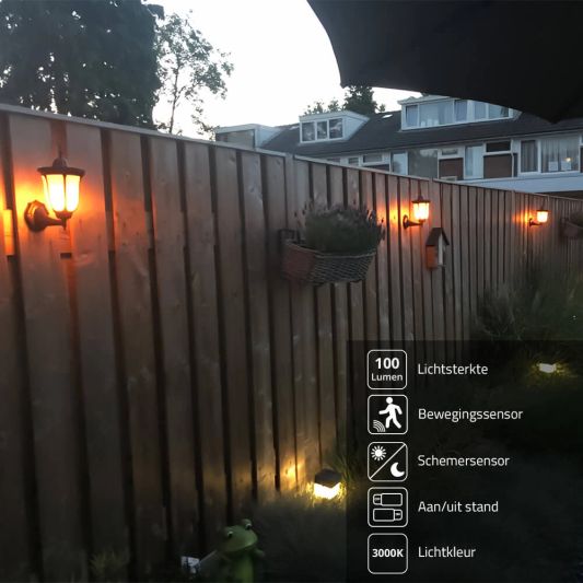 Solar wandlamp Pieck met vlameffect en schemersensor voordeelset 4