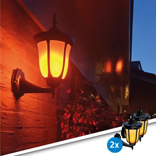 Solar wandlamp Pieck met vlameffect en schemersensor voordeelset