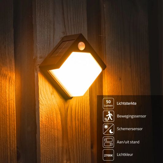 Solar wandlamp Prism met bewegingssensor en warm wit licht