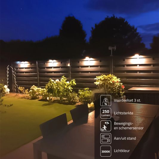 Solar wandlamp Slim met 36 leds en bewegingsmelder Zwart op zonne energie voordeelset van 2 stuks