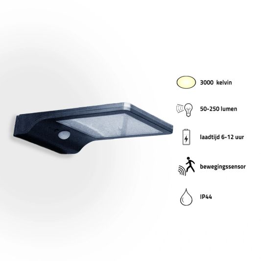 Solar wandlamp Slim met 36 leds en bewegingsmelder Zwart op zonne energie voordeelset van 4 stuks