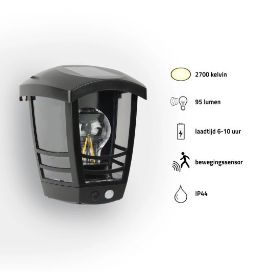 Solar wandlamp Tickle met led filament lamp