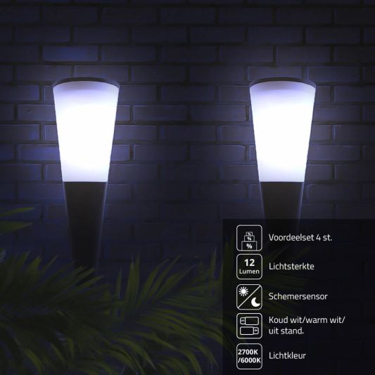 Solar wandlamp Torch met warm en koud wit licht voordeelset van 4