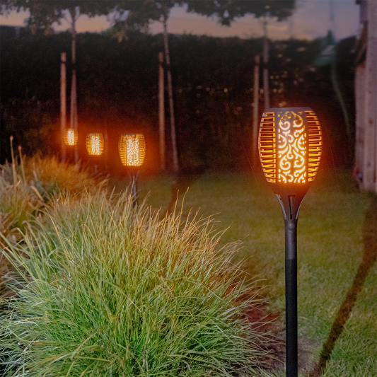 Solarlamp Fakkel zwart met schemersensor