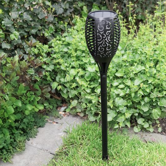 Solarlamp Fakkel zwart met schemersensor