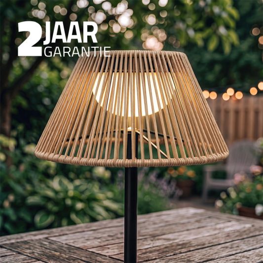Tafellamp oplaadbaar Maris - USB-C - Op zonne-energie - Rotan-look