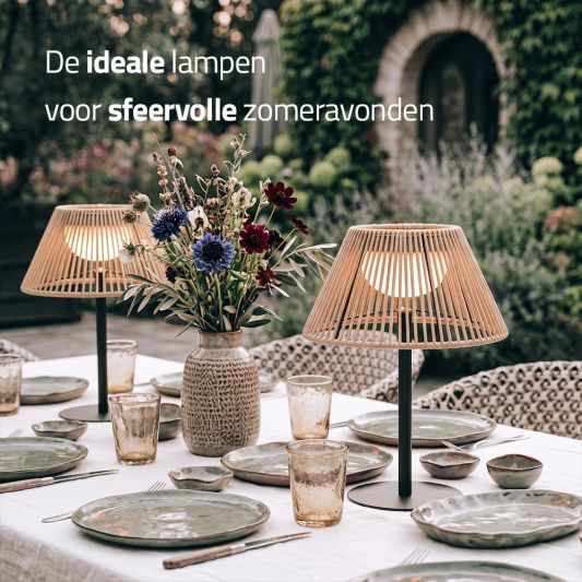 Tafellamp oplaadbaar Maris - USB-C - Op zonne-energie - Rotan-look