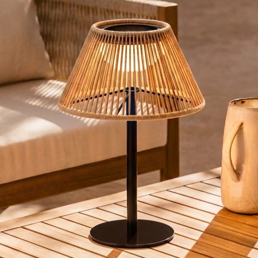 Tafellamp oplaadbaar Maris - USB-C - Op zonne-energie - Rotan-look