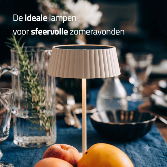Tafellamp oplaadbaar Seren zandkleur - USB-C - Op zonne-energie - Set van 2