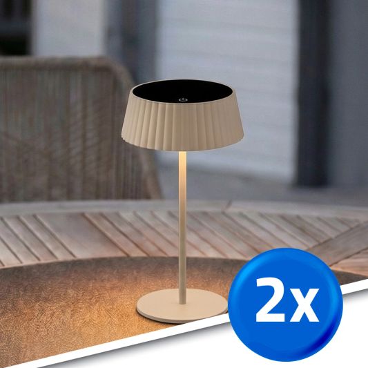Tafellamp oplaadbaar Seren zandkleur - USB-C - Op zonne-energie - Set van 2