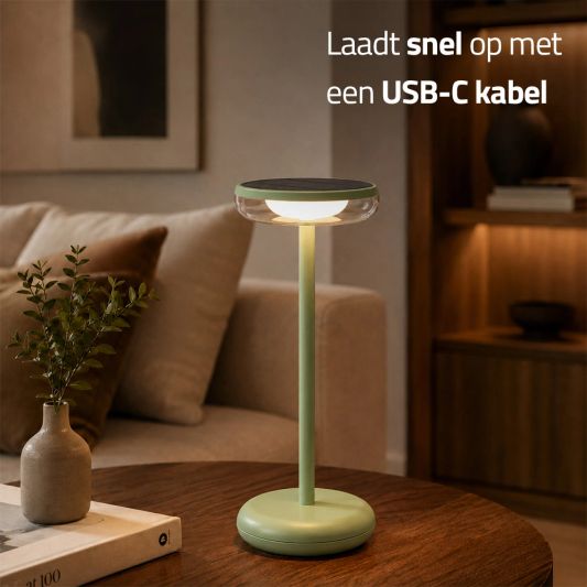 Tafellamp oplaadbaar VITA - USB-C - Touch dimbaar - Op zonne-energie - Warm wit - Groen