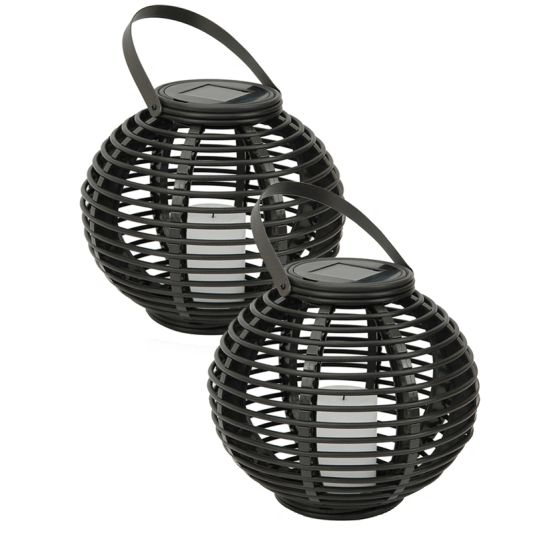 Twee stuks Solar Lantaarn Basket Medium Rotanlook lamp op zonne energie