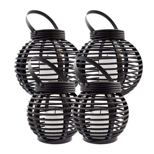 Vier stuks Solar Lantaarn Basket Medium en Small Rotanlook lamp op zonne energie