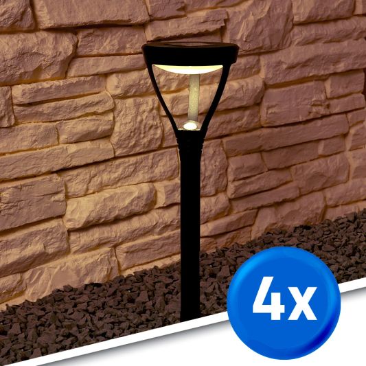 Voordeelset 4x Solar priklamp Birdie zwart met warm wit licht