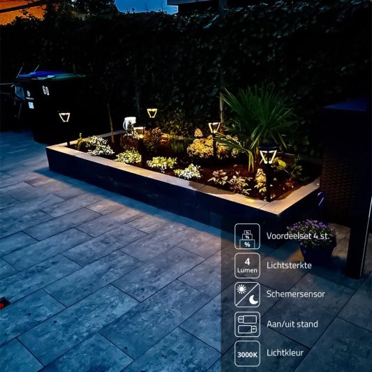 Voordeelset 4x Solar priklamp Birdie zwart met warm wit licht
